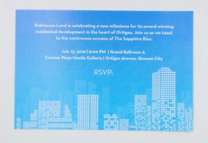 Robinsons Land Corporation Invitation #vjgraphicsprinting #growthroughprint #invitations #offsetprinting — with The Sapphire Bloc managed by Gino Buenaventura and The Sapphire Bloc