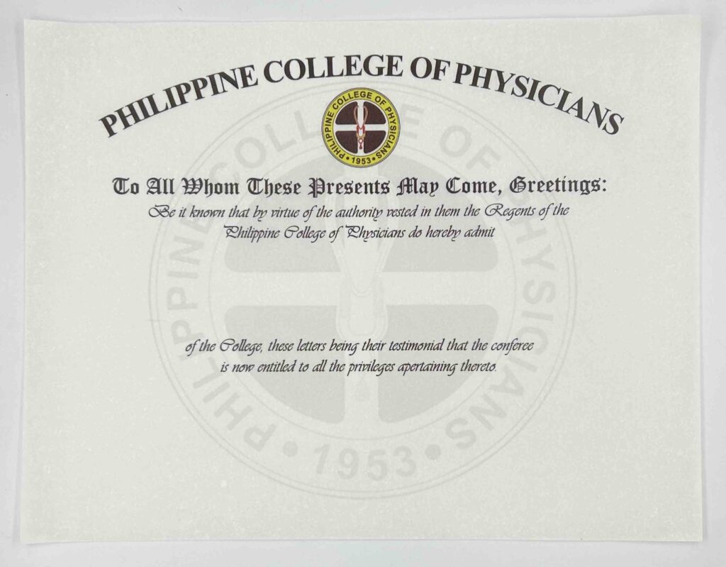 Philippine College of Physicians Certificates #vjgraphicsprinting Helping Minds #growthroughprint #ipublishph #PrintItYourWay #offsetprinting #digitalprinting www.vjgraphicarts.com